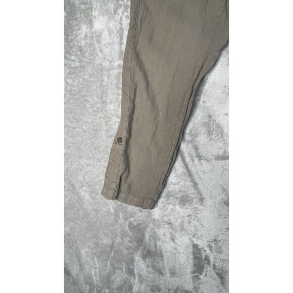 Pure Jill Pull On Linen Pants Women's Medium Olive Green Crop Cuffed Boho Beach - Picture 3 of 12